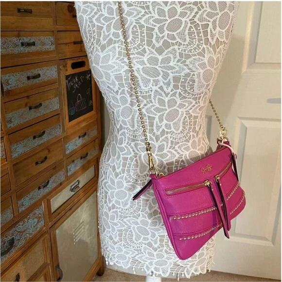 Jessica Simpson Patsy Clutch Crossbody Bag in Pink with Gold Studs, New with Tag - Picture 7 of 12